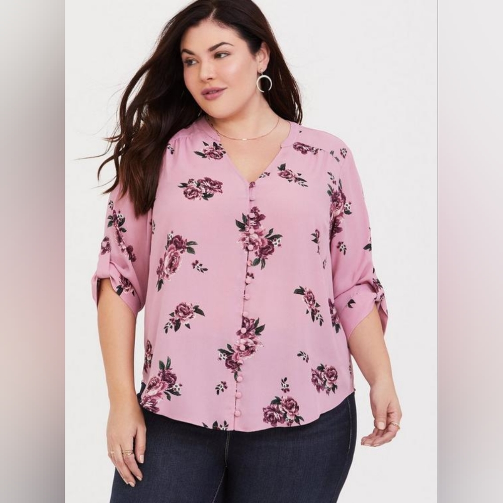 Harper Georgette Button-Front 3/4 Sleeve Pullover Blouse